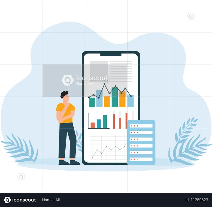 Análisis de datos de negocios compartidos por empresario  Ilustración