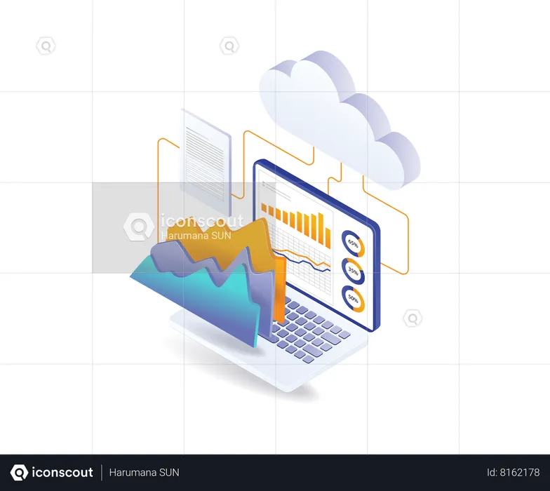 Computadora servidor en la nube de análisis de diagnóstico  Ilustración