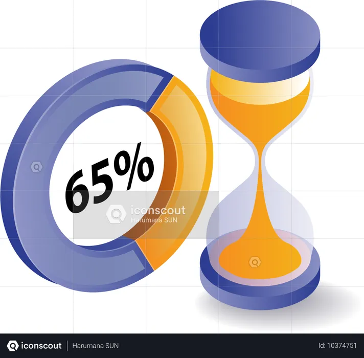 Análisis de gráfico circular con reloj de arena  Ilustración