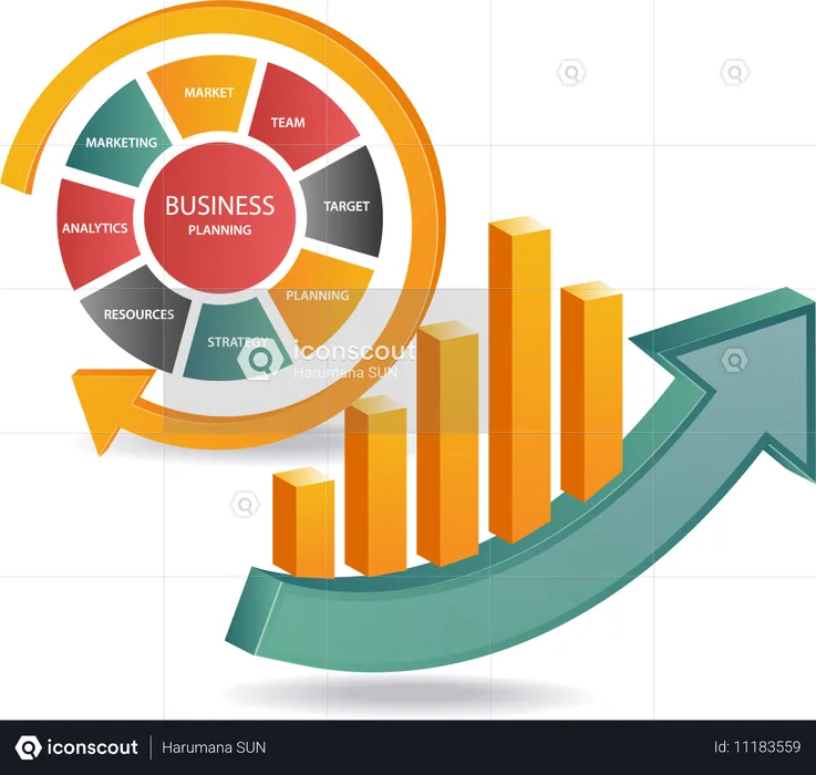 Análisis de gráficos de barras y gestión empresarial  Ilustración