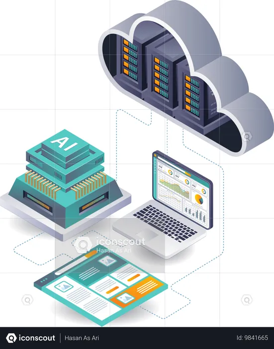 Análisis de inteligencia artificial de datos de aplicaciones web de servidores en la nube  Ilustración