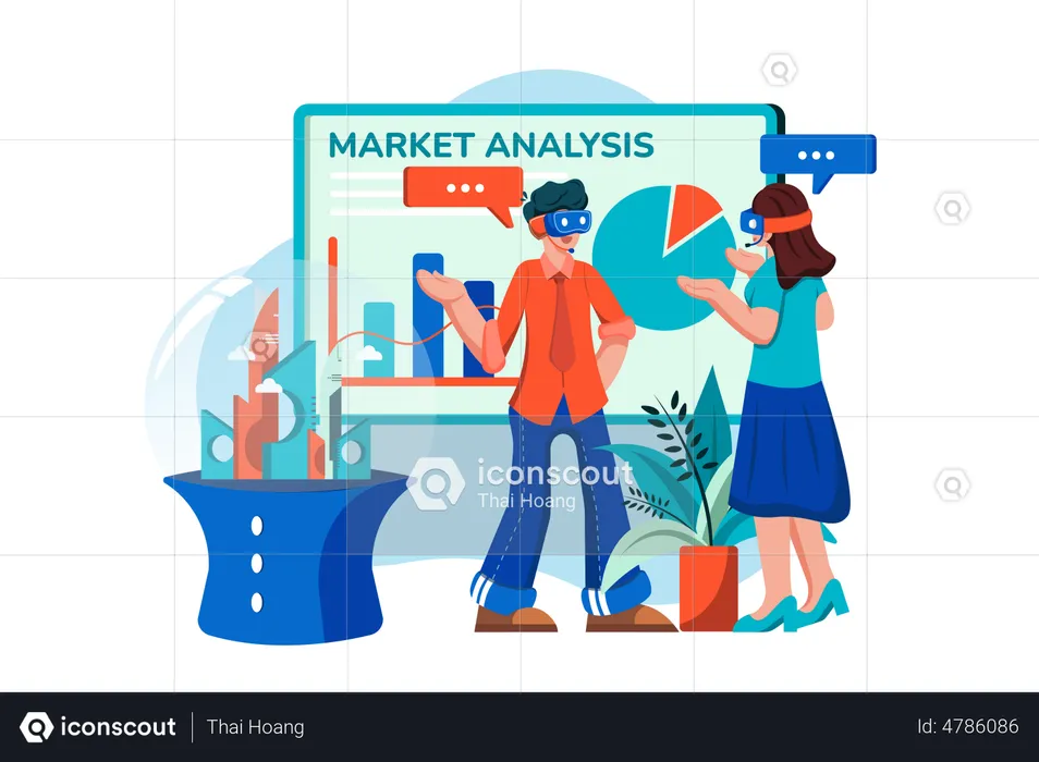 Análisis de mercado mediante tecnología VR.  Ilustración