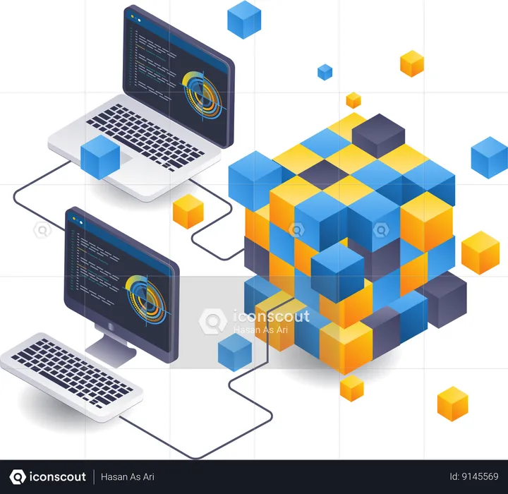 Análisis de la red empresarial de tecnología blockchain.  Ilustración