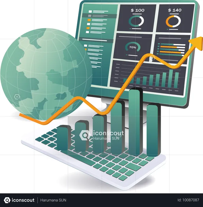 Análisis del crecimiento de los negocios online  Ilustración