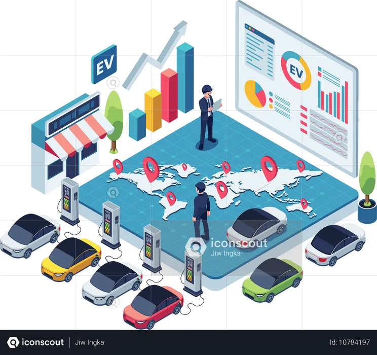 Análisis del crecimiento del mercado mundial de vehículos eléctricos  Ilustración