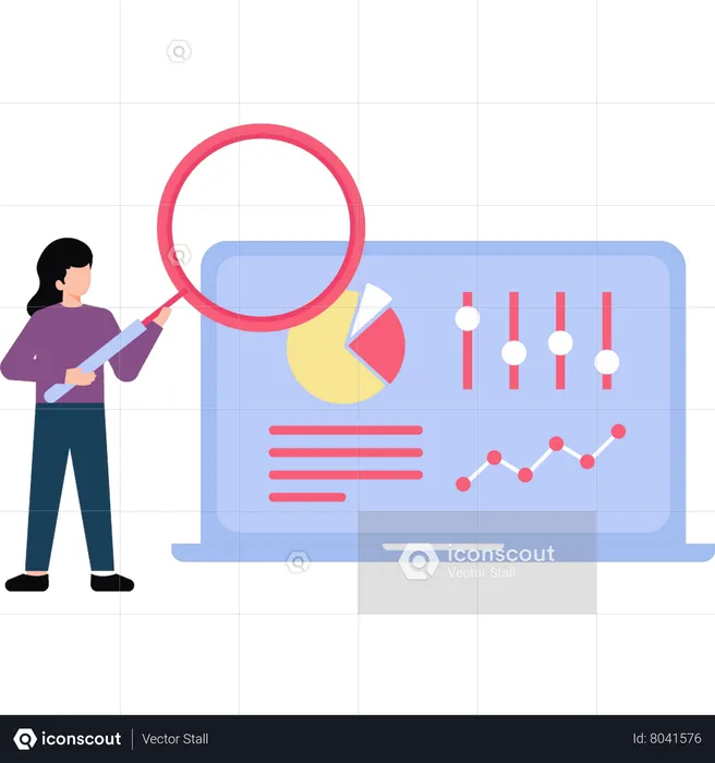 El analista de datos está trabajando en análisis de gráficos.  Ilustración