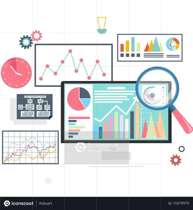 Analyse der Börsenkurse auf Monitoren  Illustration