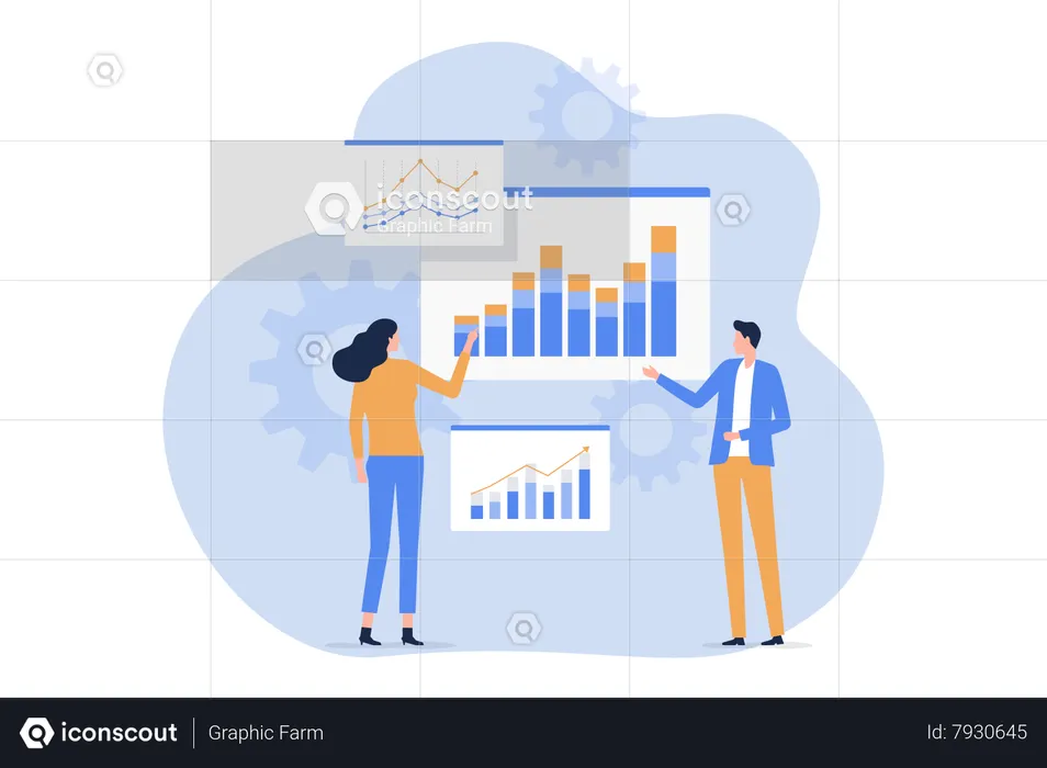 Équipe d'analyse de données commerciales travaillant  Illustration