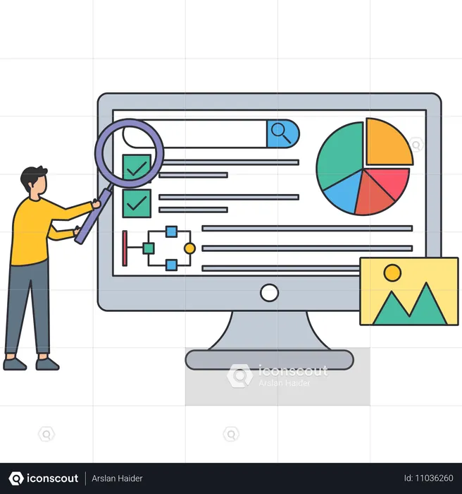 Un homme effectuant une analyse d'entreprise  Illustration