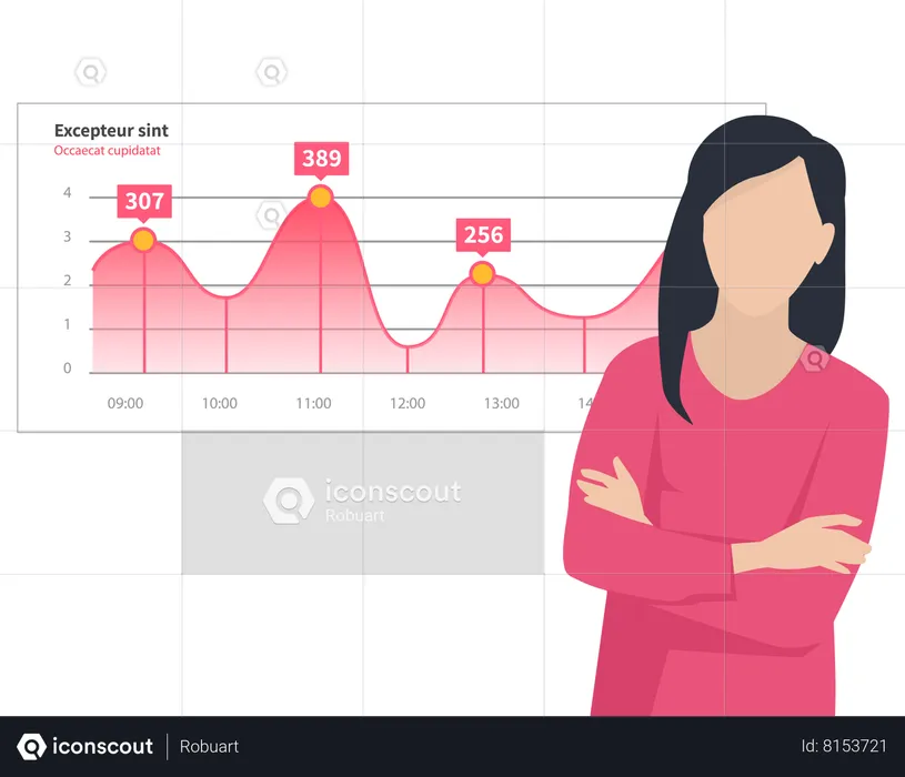 Une femme analyse un rapport numérique  Illustration