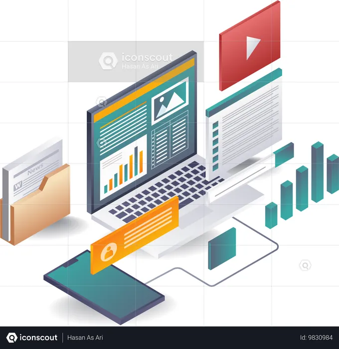 Globale Geschäftsentwicklungsdaten mit dem Computer analysieren  Illustration