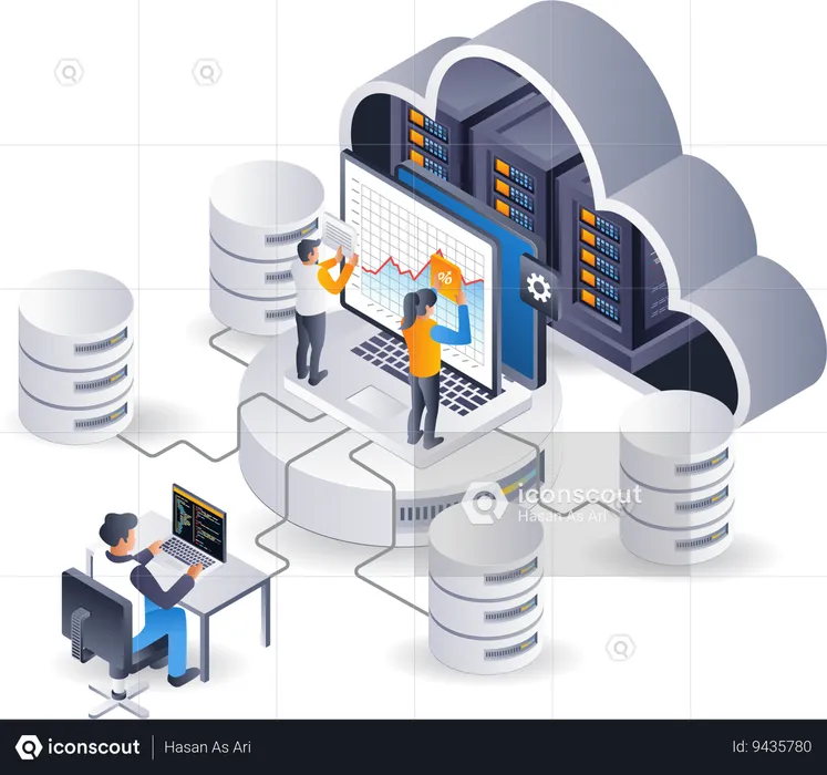 Analysis team maintains technology cloud server  Illustration