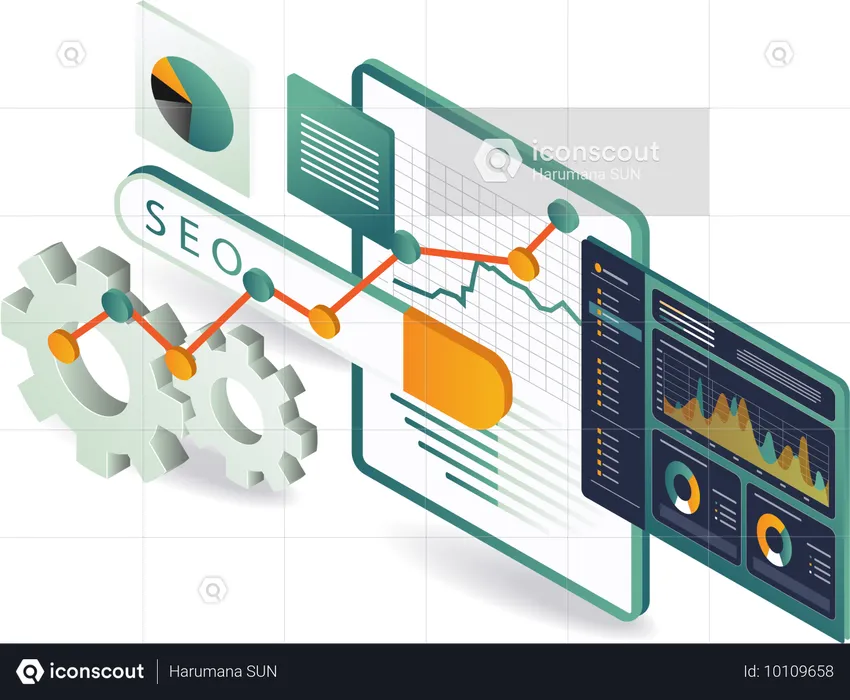 Analyst arbeitet an SEO-Analysediagramm  Illustration