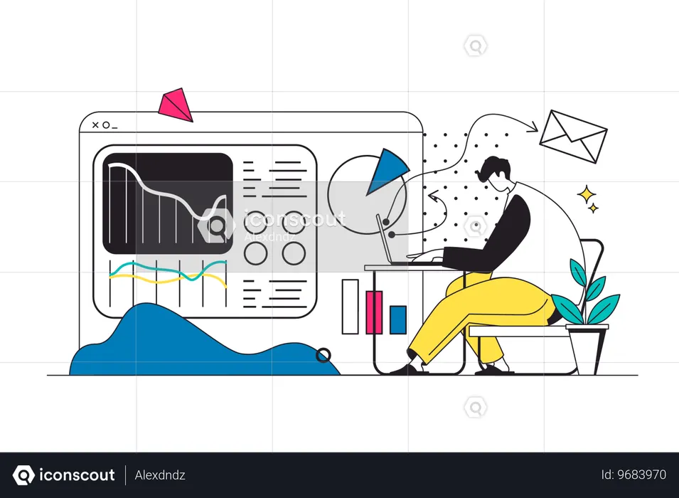 Analyste analysant les données de l'entreprise  Illustration