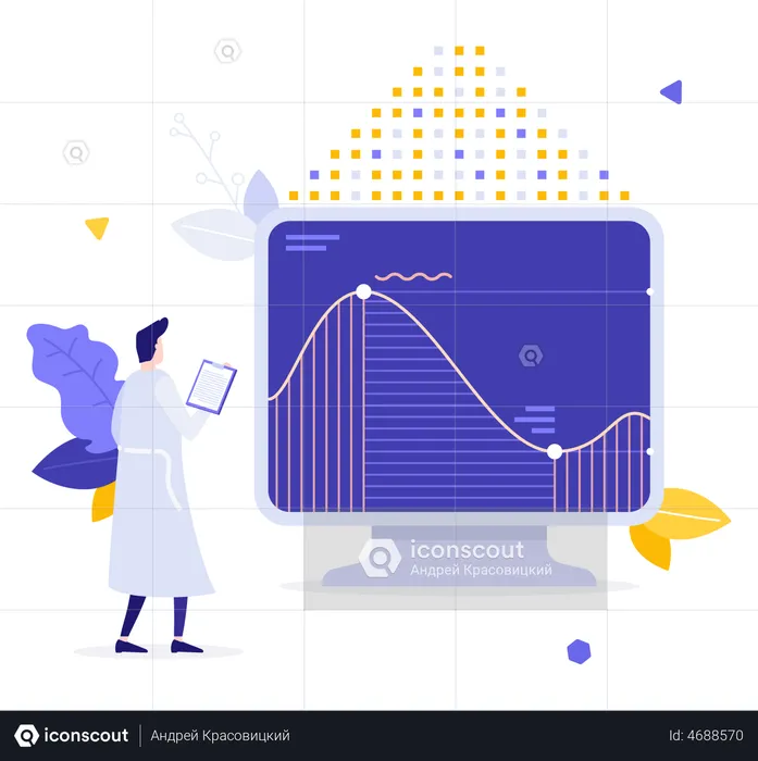 Analyste masculin effectuant une analyse statistique  Illustration