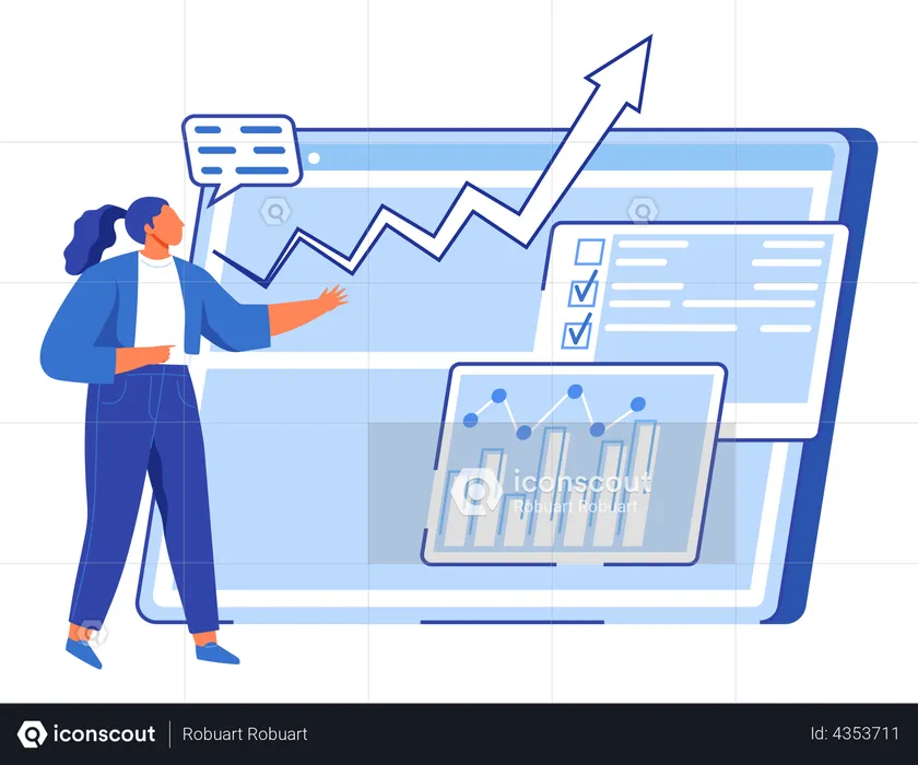 Analyze growth graph by business woman  Illustration