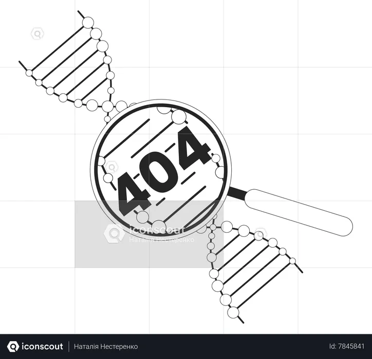 Analyzing dna material through magnifier glass  error 404  Illustration