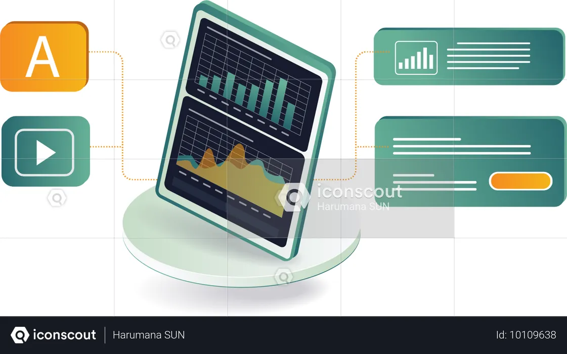 Analyzing stock market data on tablet  Illustration