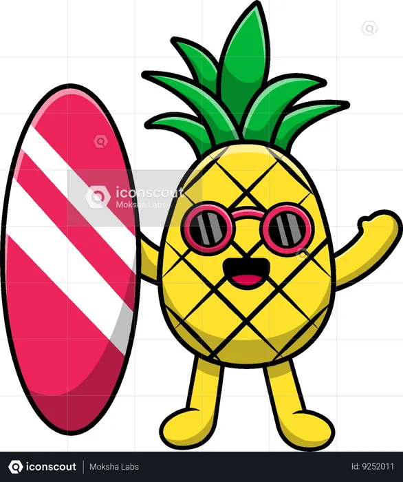 Ananas avec planche de surf  Illustration