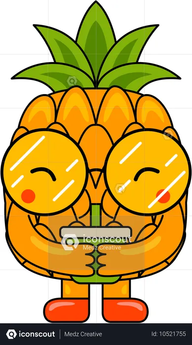 Ananas-Maskottchen trinkt Saft  Illustration