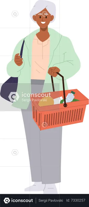 Anciana llevando cesta de compras  Ilustración