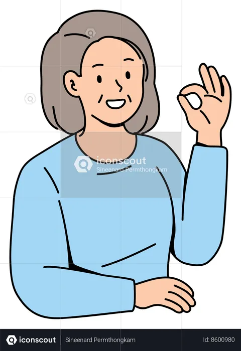 Anciana gesticulando signo Ok  Ilustración