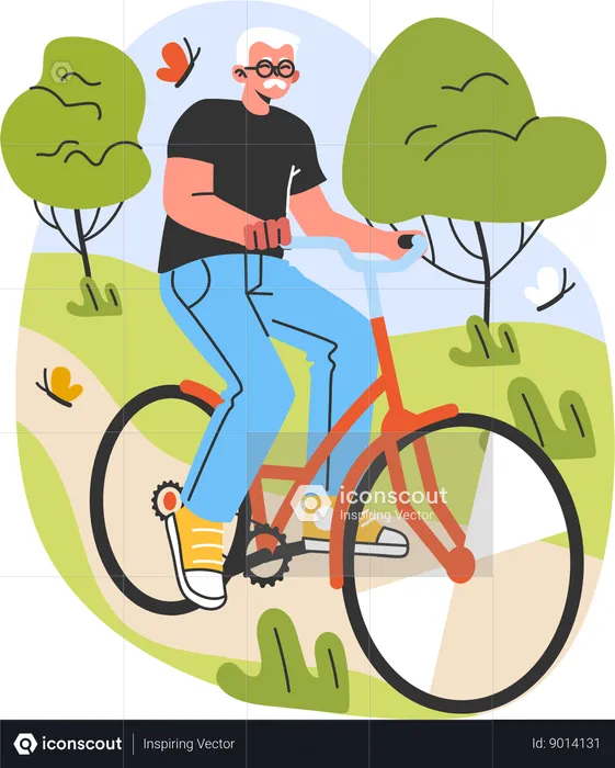 Anciano en bicicleta en el parque  Ilustración