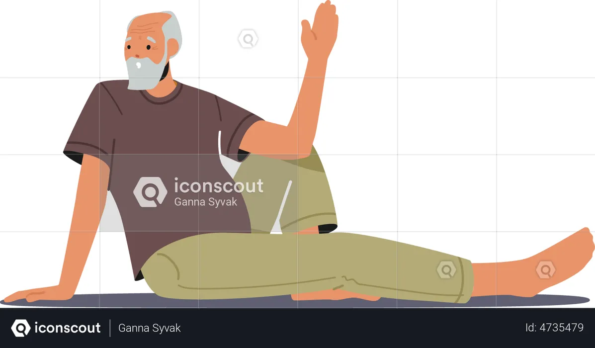 Anciano haciendo Yoga Asana  Ilustración