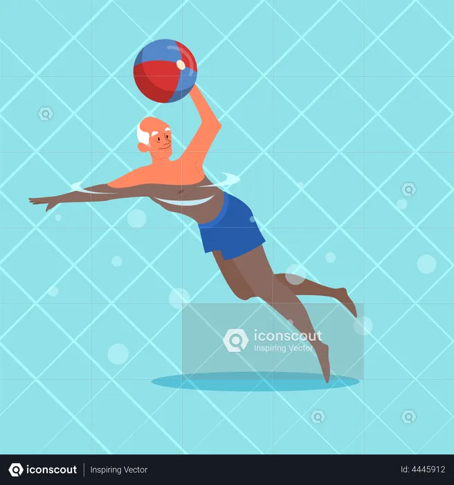 Anciano jugando con pelota de natación  Ilustración