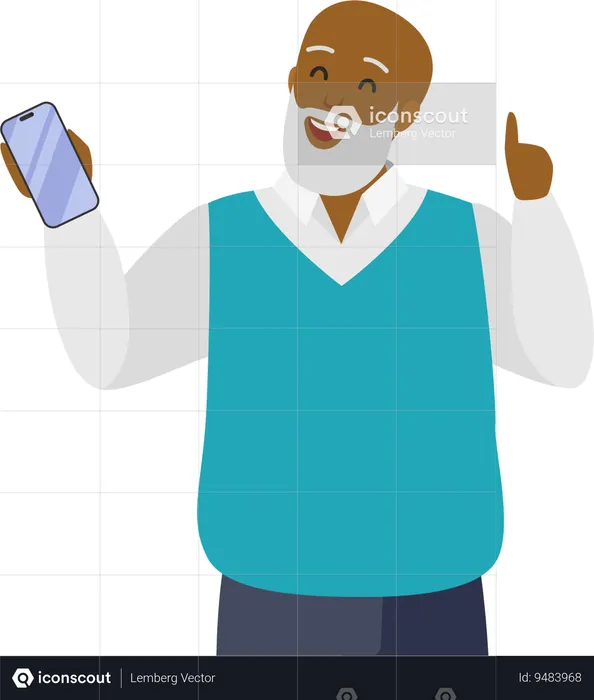 Anciano sosteniendo teléfonos  Ilustración