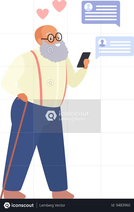 Anciano usando teléfonos  Ilustración