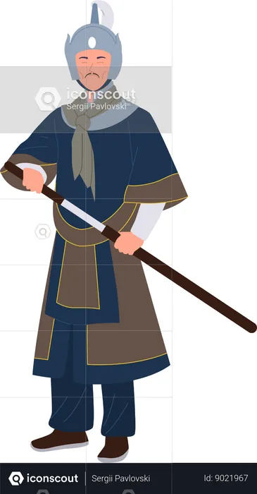 Ancient Chinese military man with warrior  Illustration