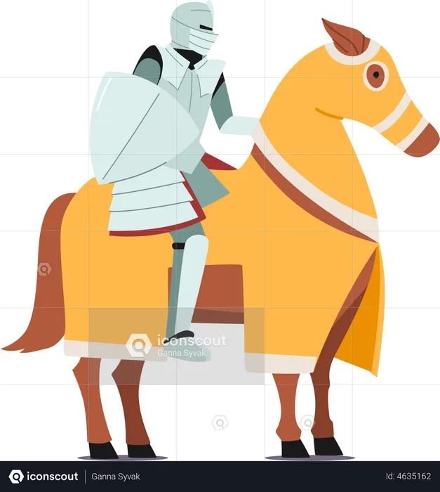 Ancient Medieval Knight Wear Armor Sitting on Horse Back with Shield  Illustration