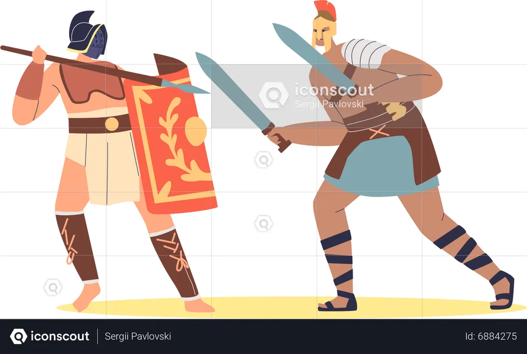Ancient roman armoured spartan warrior and moor fight  Illustration