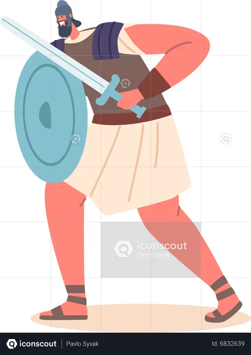 Ancient Soldier wear Armor with Sword and Round Shield  Illustration