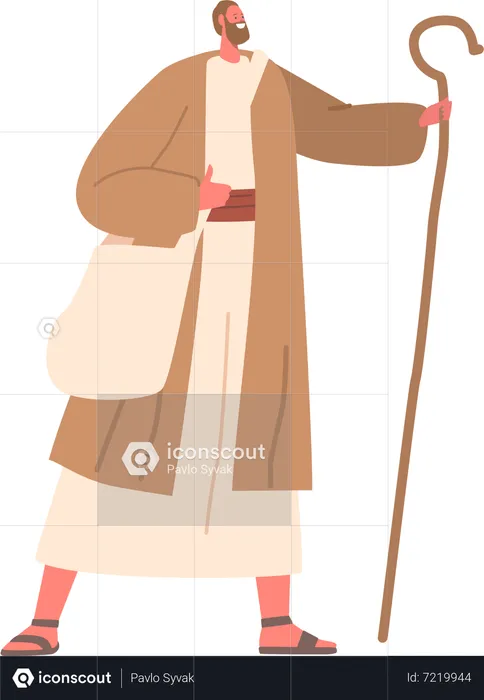 Ancient Wanderer With Staff  Illustration