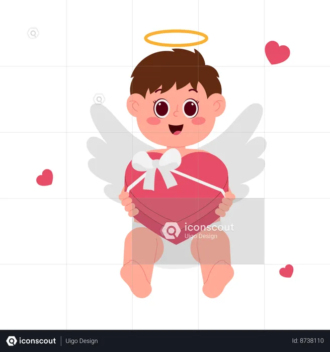 Angel Boy With Gift Box  Illustration