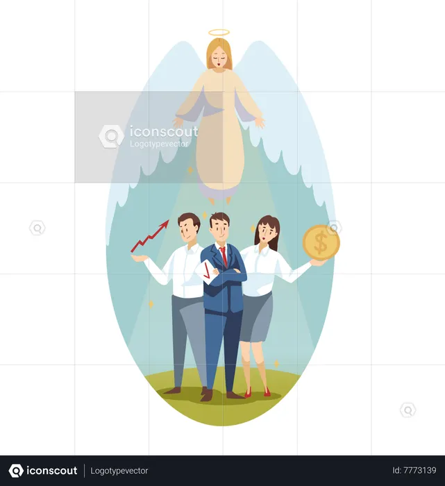 Angel giving blessings on business people  Illustration
