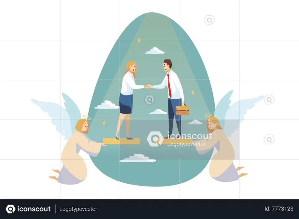 Angel helping to business people for business deal  Illustration