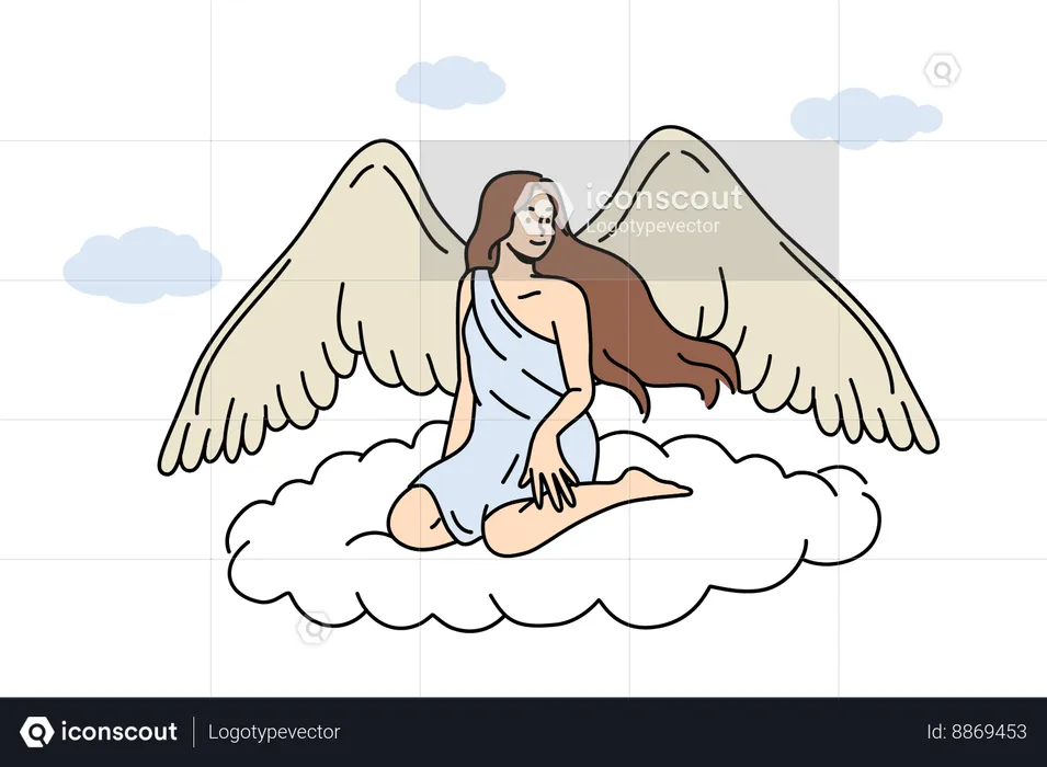 Angel is sitting on cloud with wings  Illustration