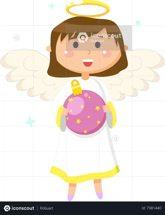 Angel Smiling Girl with Bauble  Illustration