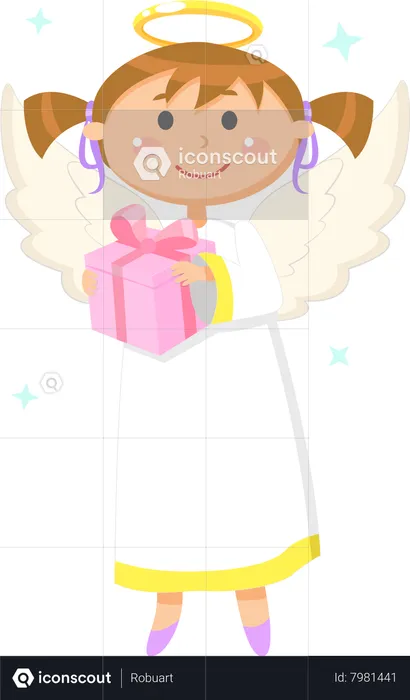 Angel with Gift Box  Illustration