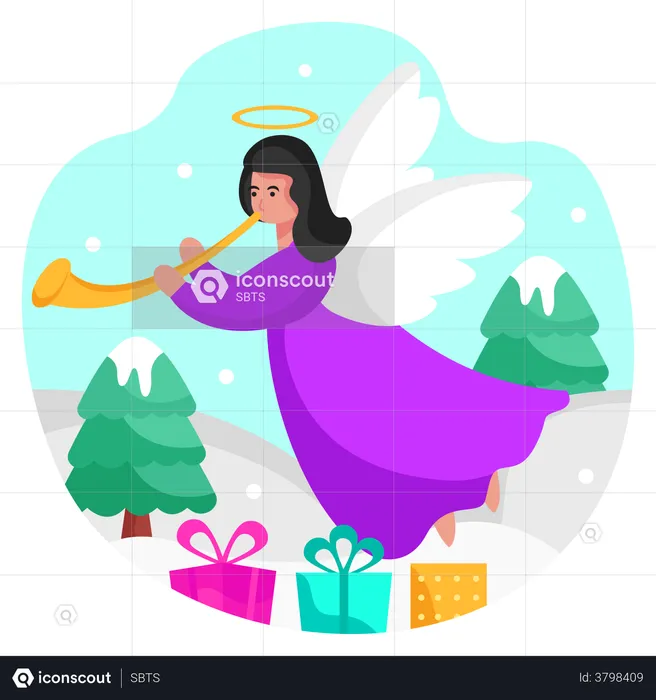 Angel with lots of gifts  Illustration