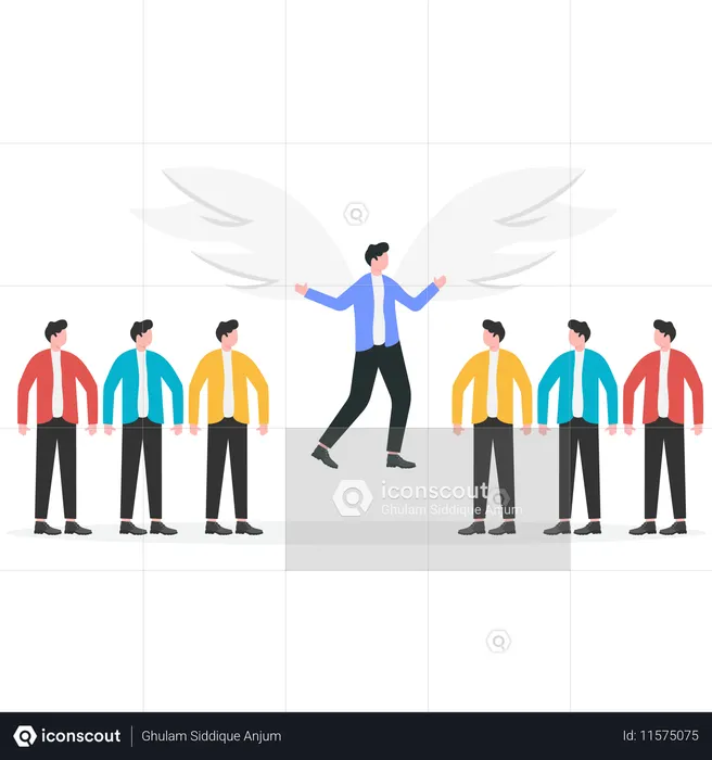 Angelic businessman standing tall among others  Illustration