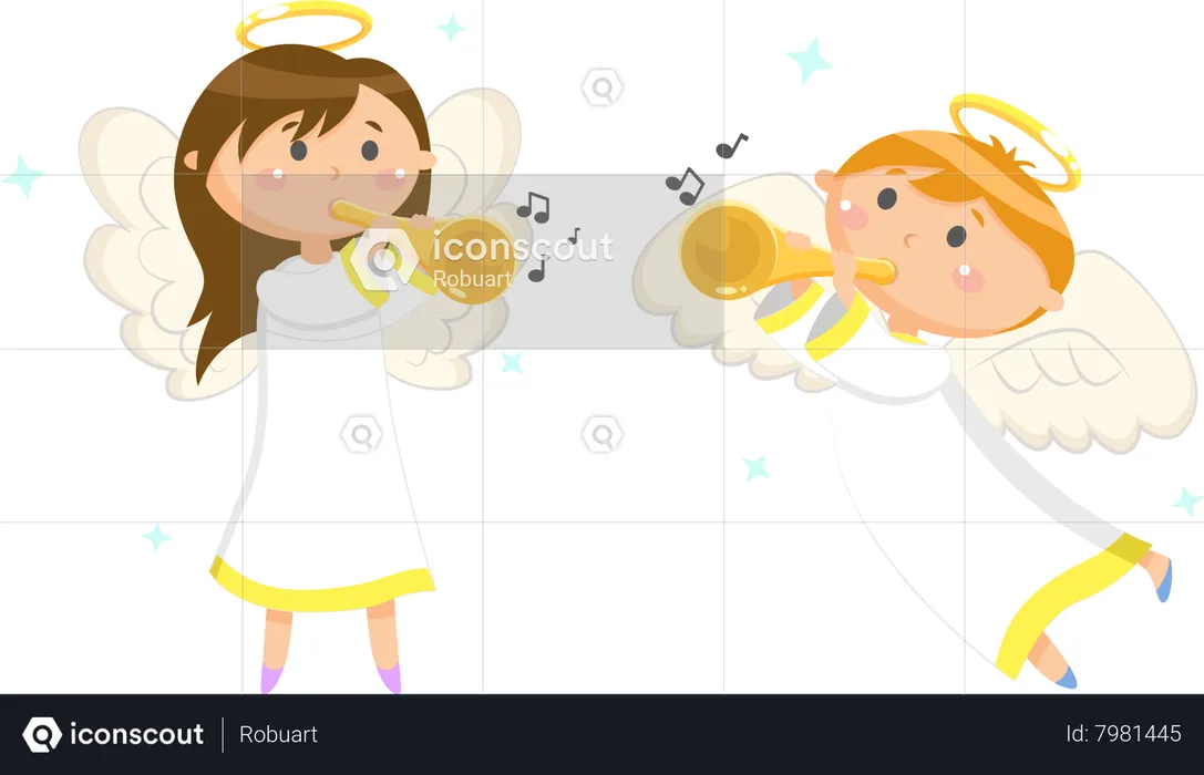 Angels with Trumpets Playing Music  Illustration