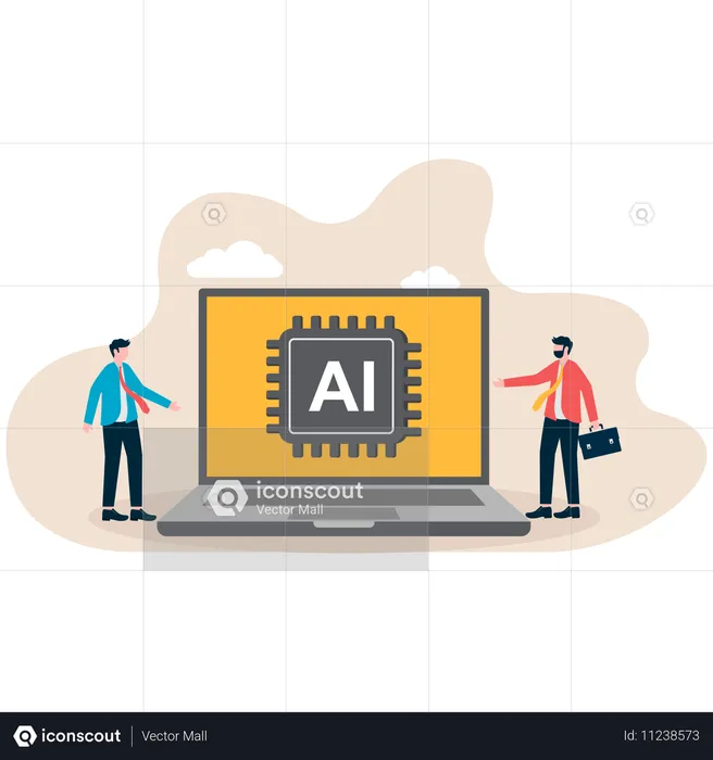 Angestellte treffen auf künstliche Intelligenz  Illustration