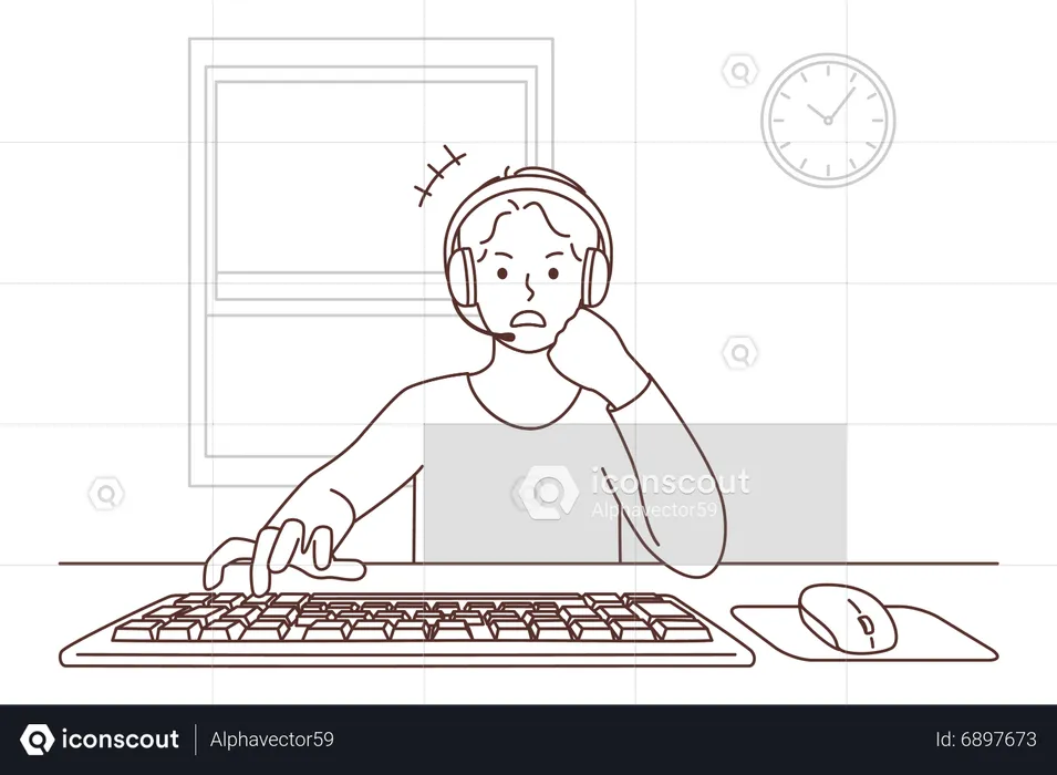Angry agent typing on keyboard  Illustration