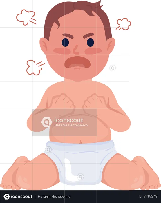 Angry baby boy with red face  Illustration