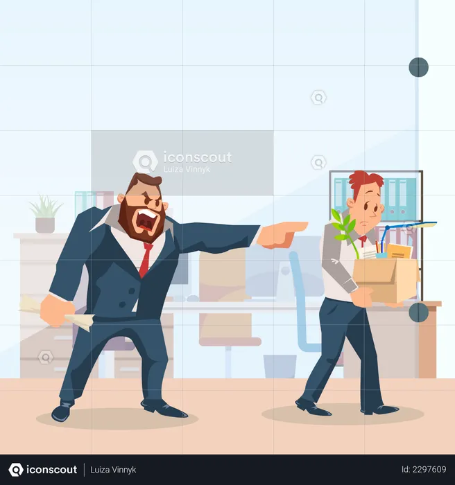 Angry Boss Dismissing Employee.  Illustration