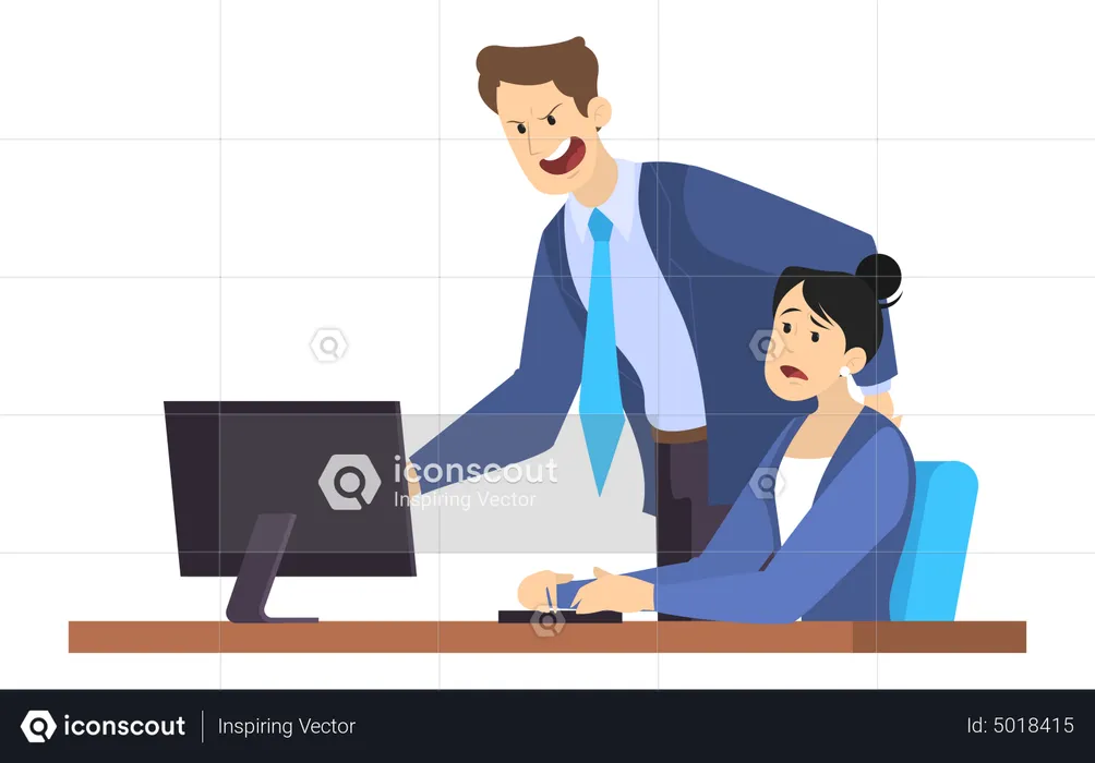 Angry boss in suit shouting at the female employee  Illustration